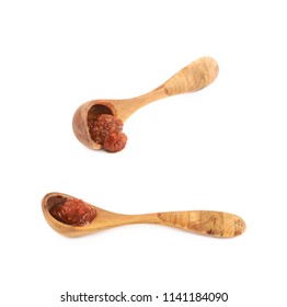 Wooden Spoon Of Marinara Sauce Isolated
