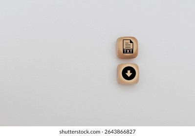 Wooden square with a download or save file icon file icons are arranged into folders dms concept