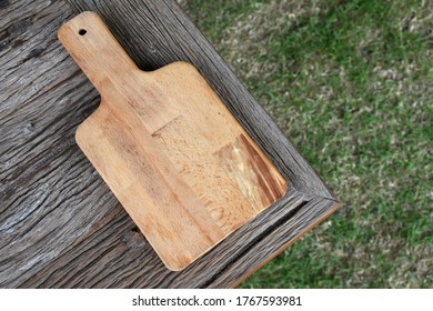 Wooden Square Pizza Tray Or Plate, Placing On The Wood Texture Table