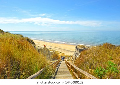 Wooden Staircase At The Cliff Of Asperillo In Cuesta Maneli Beach, Very Close To The Famous Doñana National Park And Mazagón In The Province Of Huelva, Andalusia, Spain