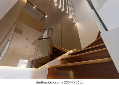 wooden staircase decorative interior design - Shutterstock ID 2354775655