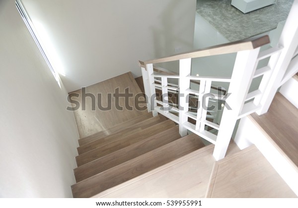 Wooden Staircase Iron Banister Modern House Stock Photo Edit Now 539955991