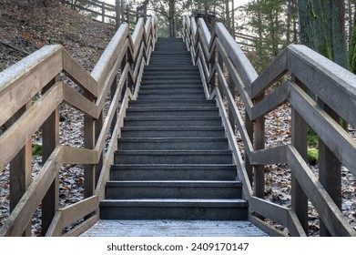 Wooden stairs in the autumn forest