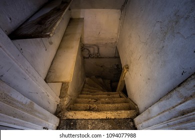 Wooden Stairs To The Dirty Scary Dark Basement