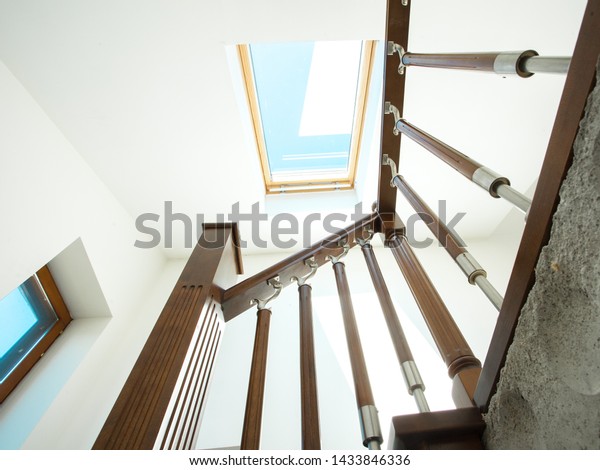 Wooden Stairs Modern Banister New Stylish Stock Photo Edit Now 1433846336