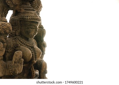A wooden statue of the Hindu goddess Lakshmi, Worshiped to bring good fortune, fertility and wealth - Shutterstock ID 1749600221