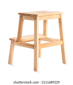 Wooden Step Stool On White Background