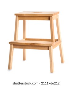 Wooden Step Stool On White Background