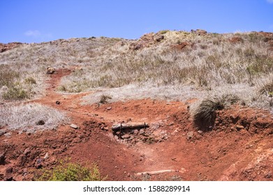 Wooden steps into an arid and desertic path with red clay (Madeira, Portugal, Europe) - Powered by Shutterstock