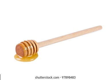 Wooden Stick With Honey Isolated On White Background