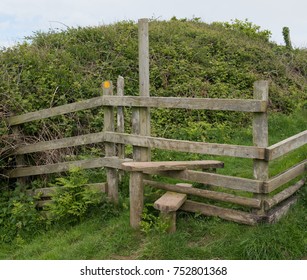 Wooden Stile At Lee Bay On The South West Coast Path Between Lynton And Combe Martin In Rural Devon, England, UK