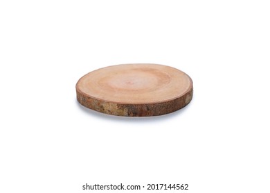 Wooden Stump Or Natural Style Wooden Coaster Isolated On White Background