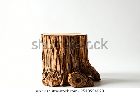 wooden stump white background. Pedestal for Product Showcase