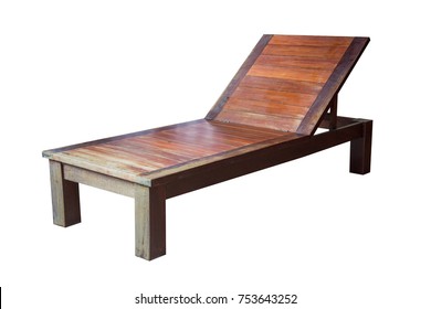 Wooden Sunbed Isolated On White Background, With Clipping Path.