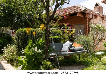 Similar – Image, Stock Photo Old wooden chair, hammock and green artificial grass on the roof terrace of a hotel in Taksim district in summer sunshine on Istiklal Caddesi in Istanbul on the Bosphorus in Turkey