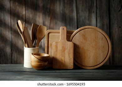 Wooden table background in kitchen and free space for your decoration.Sunny warm day and copy space for your composition.  - Shutterstock ID 1695504193