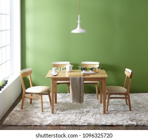 Wooden Table And Chair In Modern Dinning Room At Home. Interior Of Dinning Room At Home.