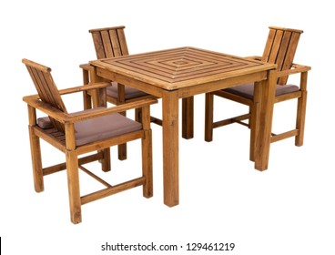 Wooden Table And Chairs, Isolated On White Background, Clipping Path Included