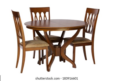 Wooden Table And Chairs Isolated On White Background