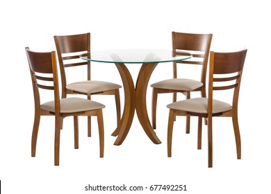 Wooden Table With Five Chairs Isolated On White Background