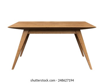 Wooden Table On Isolated White Background.