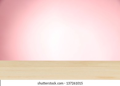 Wooden Table On Light Pink Background