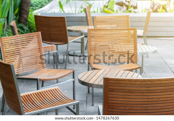 Wooden Table Set Chairs Outside Relaxing Parks Outdoor