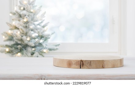 Wooden table and stand for Christmas product presentation - Powered by Shutterstock