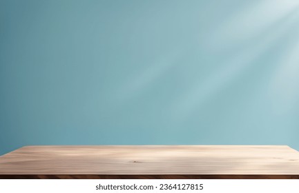 Wooden table and sunlit wall, product mockup background template - Powered by Shutterstock