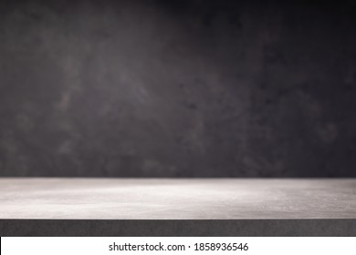 Wooden Table Or Tabletop Near Wall Background, Front Low Angle View