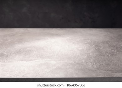 Wooden Table Or Tabletop Near Wall Background, Front Low Angle View