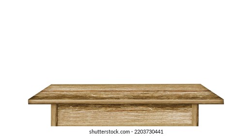 A Wooden Table Texture, Wooden Table On Brown Colour Isolated On Background. Used For Display Example Montage Your Products, Advertising Banner Etc., 