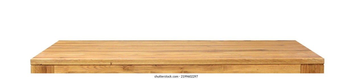Wooden table top isolated over white background. Template  for video and photo production - Shutterstock ID 2199602297