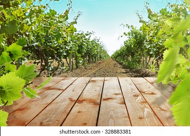 Wooden Table With Vineyard