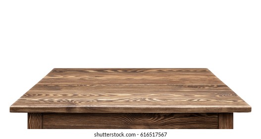 Wooden Tabletop On White Background. Empty Rustic Wood Table.