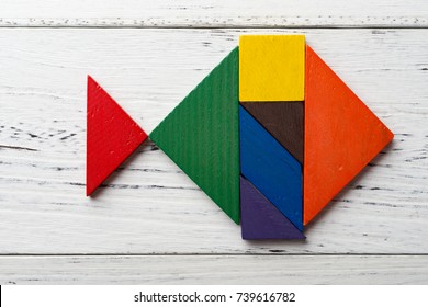 Wooden Tangram In A Fish Shape