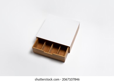 Wooden Tea Box With Blank Label Isolated On White Background.High-resolution Photo.