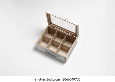 Wooden Tea Box With Window Isolated On White Background.High-resolution Photo.