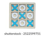 Wooden Tic tac toe game also known crosses on a white background with clipping path. Tic tac toe game set.