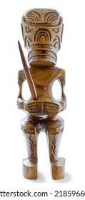 A Wooden Tiki, A Pagan God From French Polynesia, Isolated On White Backgroung