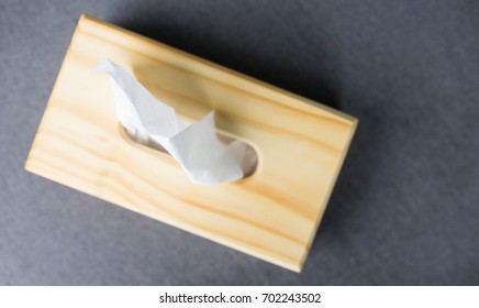 Wooden Tissue Box On The Table Top View.