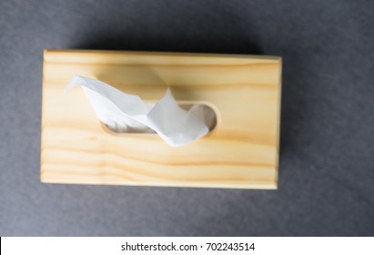 Wooden Tissue Box On The Table Top View.