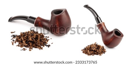 wooden tobacco pipe with dried smoking tobacco isolated on white background