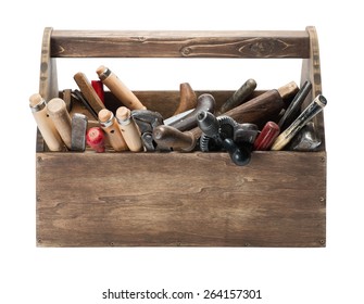 Wooden Toolbox With Old Tools