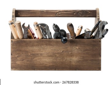 Wooden Toolbox With Old Tools