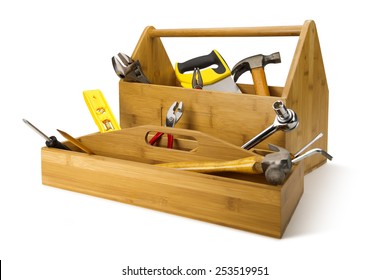 Wooden toolbox with tools isolated on white
 - Shutterstock ID 253519951