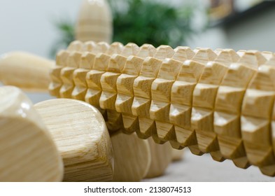 Wooden Tools For A Wood Therapy Session In A Beauty Salon