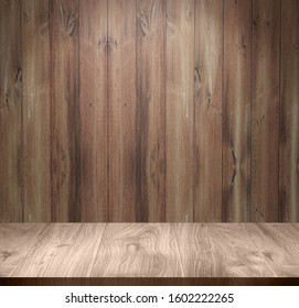 Wooden Top Board Empty Table In Front Of Wooden Planks