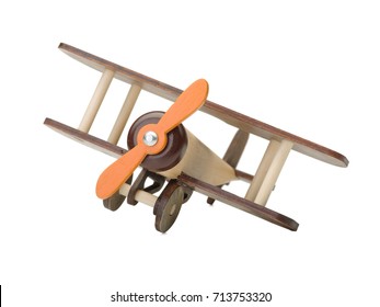 Wooden Toy Airplane Isolated On White. Wooden Children's Toy. Ecology.