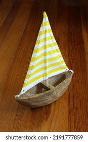 Wooden Toy Boat In Natural Light.